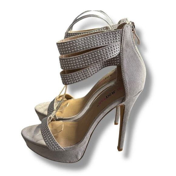 JustFab Silver Gray Vegan Faux Suede Mena Stiletto Bling Heels Size 6 | 3270 - Picture 4 of 7